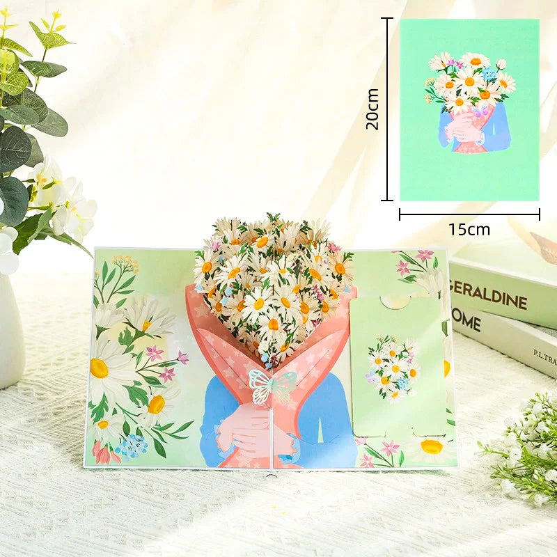Premium 3D Pop-Up Flower Bouquet Card | Forever Floral Greeting Set