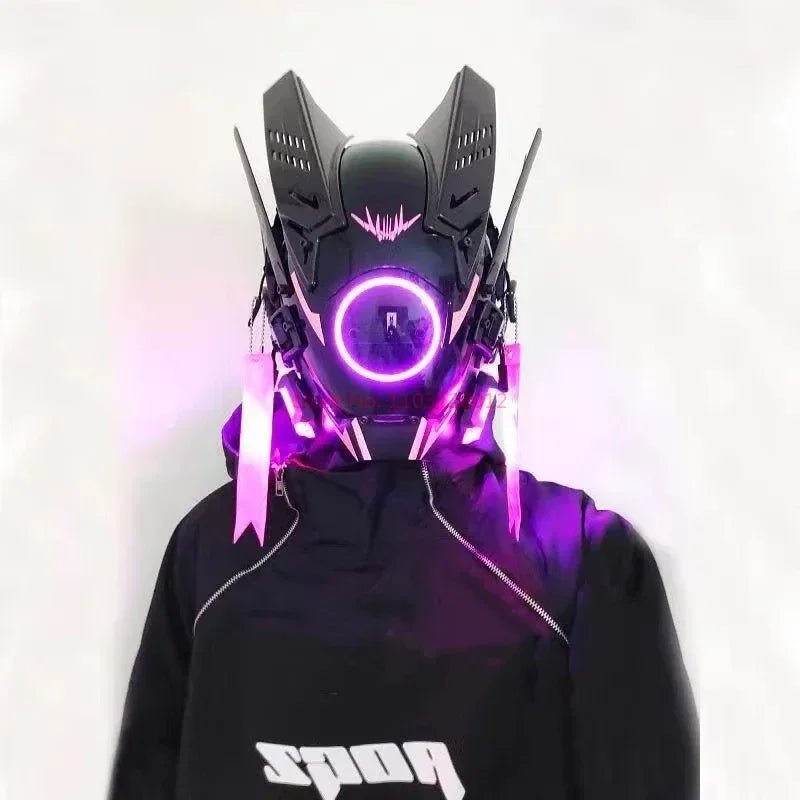 Cyberpunk Helmet Shinobi Mask: Robot Samurai Armor with LED Light — View 10
