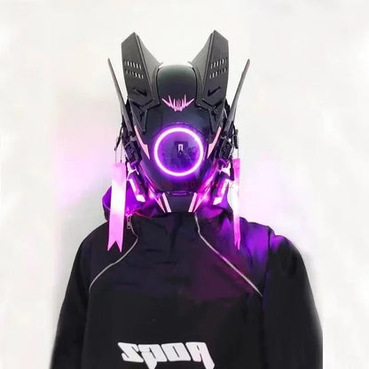 Cyberpunk Helmet Shinobi Mask: Robot Samurai Armor with LED Light — View 10