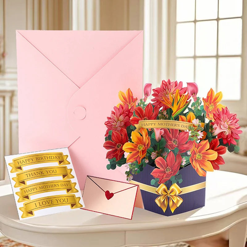 Premium 3D Pop-Up Flower Bouquet Card | Forever Floral Greeting Set