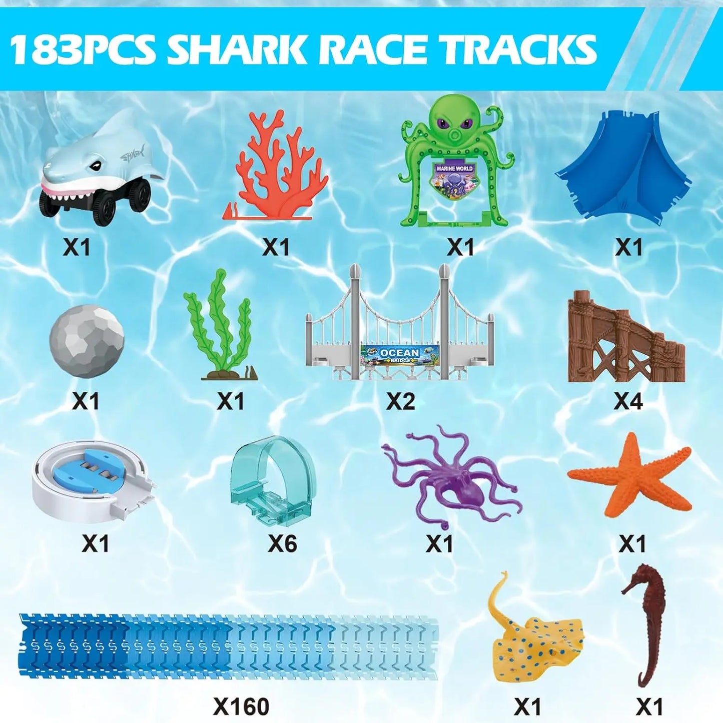 VATOS Ocean Adventure Shark Race Track | Flexible STEM Toy Set for Kids 3+