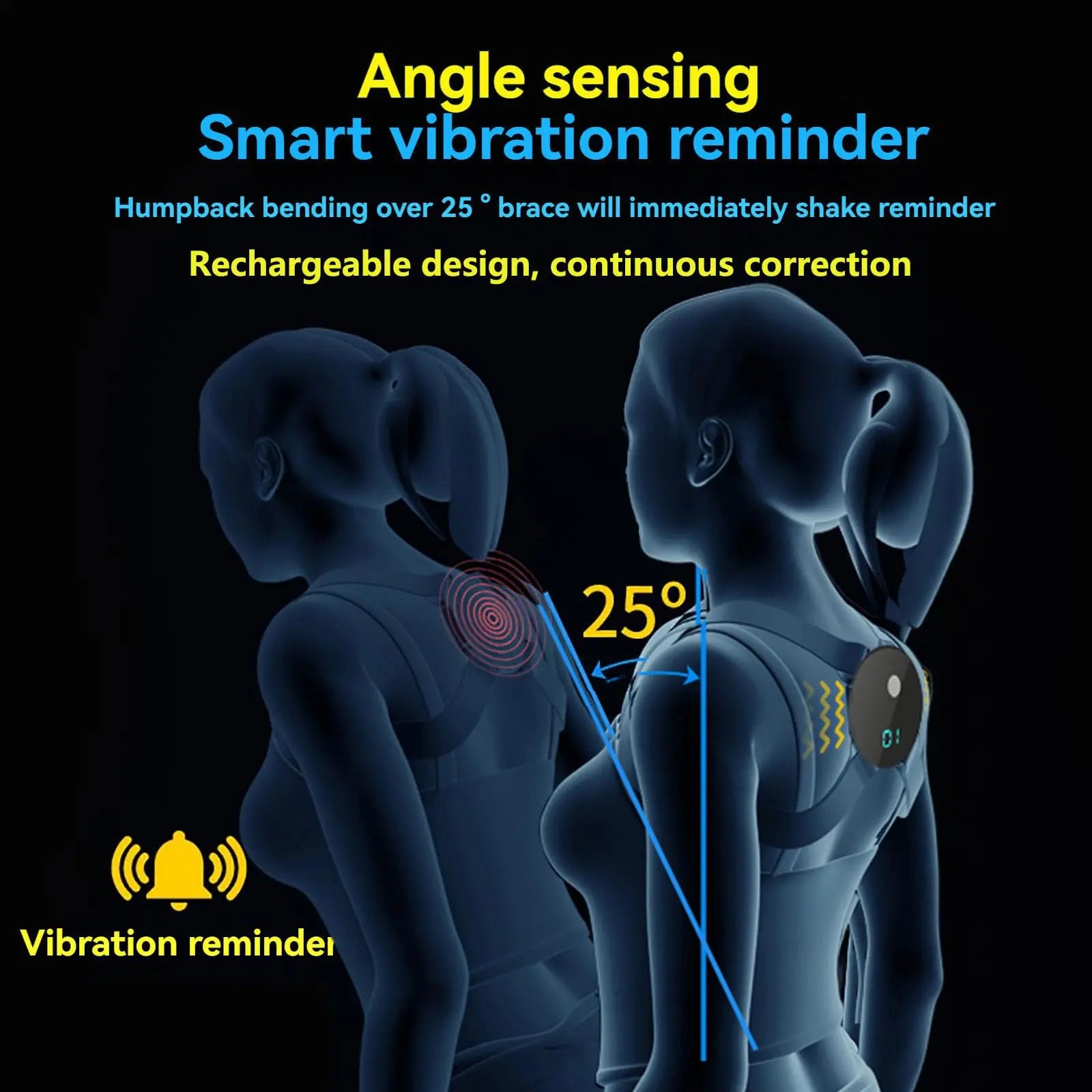 Smart Posture Corrector - Rechargeable Vibration Reminder for Hunchback - Adjustable Angle Training Belt - GiftWave.co