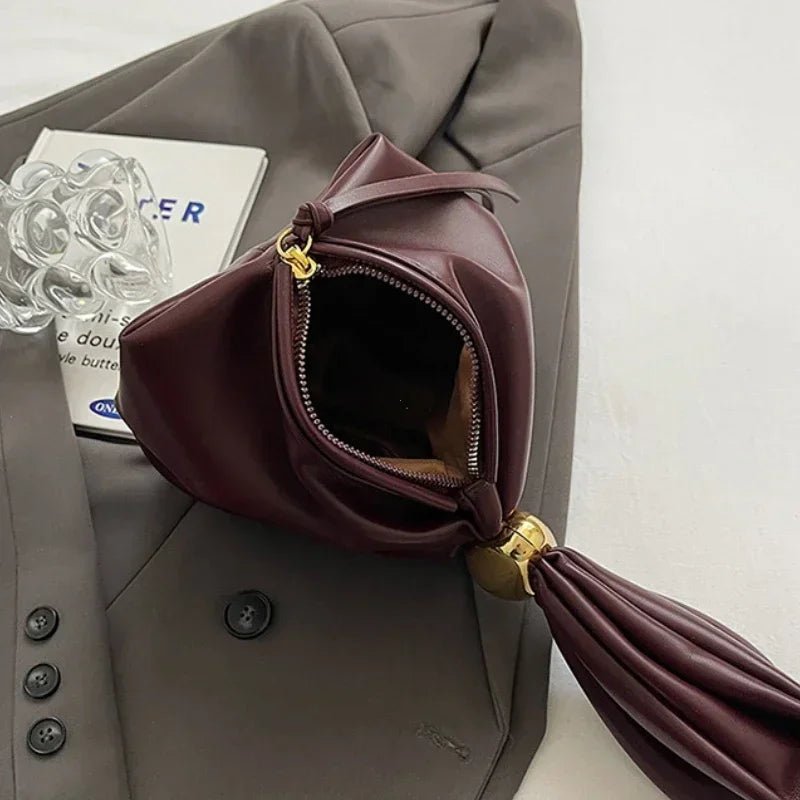 Pleated Mini Bucket Clutch Bag – Luxury Soft Leather Evening Pouch, Side Zipper, Women's Party Shoulder Bag - GiftWave.co