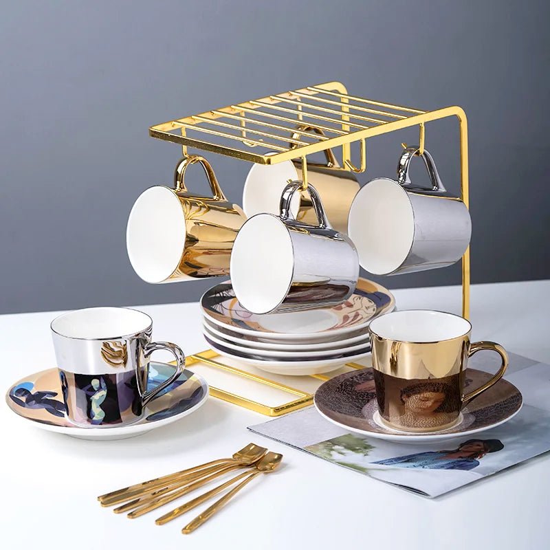 ZenSands Nordic Picasso Lion Mirror Cup Saucer Set Anamorphic Porcelain Illusion Coffee Cup Gift - GiftWave.co