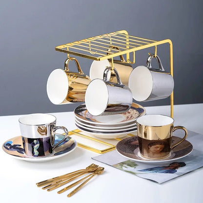 ZenSands Nordic Picasso Lion Mirror Cup Saucer Set Anamorphic Porcelain Illusion Coffee Cup Gift - GiftWave.co