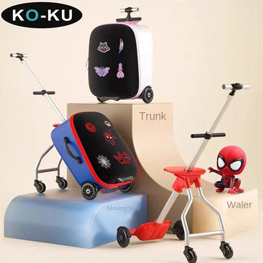 KO-KU Kid’s Multifunctional Detachable Suitcase & Stroller – 20-Inch Ride-On Travel Luggage with Guardrail