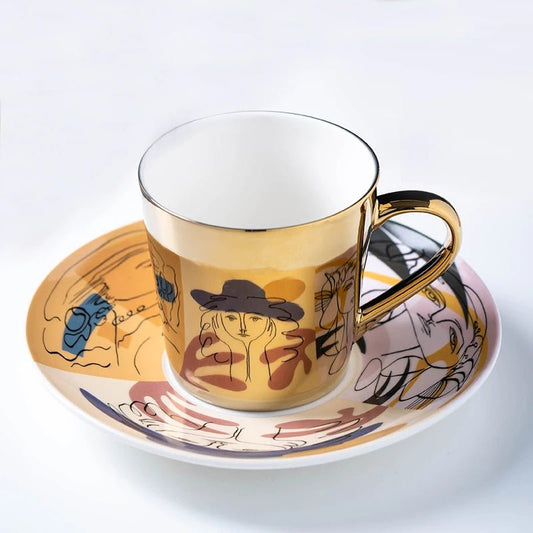 ZenSands Nordic Picasso Lion Mirror Cup Saucer Set Anamorphic Porcelain Illusion Coffee Cup Gift - GiftWave.co