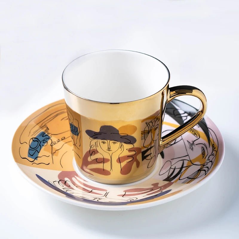 ZenSands Nordic Picasso Lion Mirror Cup Saucer Set Anamorphic Porcelain Illusion Coffee Cup Gift - GiftWave.co