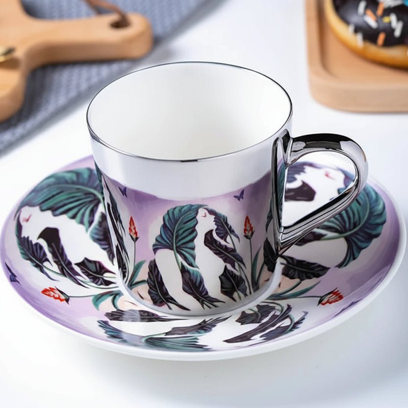 ZenSands Nordic Picasso Lion Mirror Cup Saucer Set Anamorphic Porcelain Illusion Coffee Cup Gift - GiftWave.co