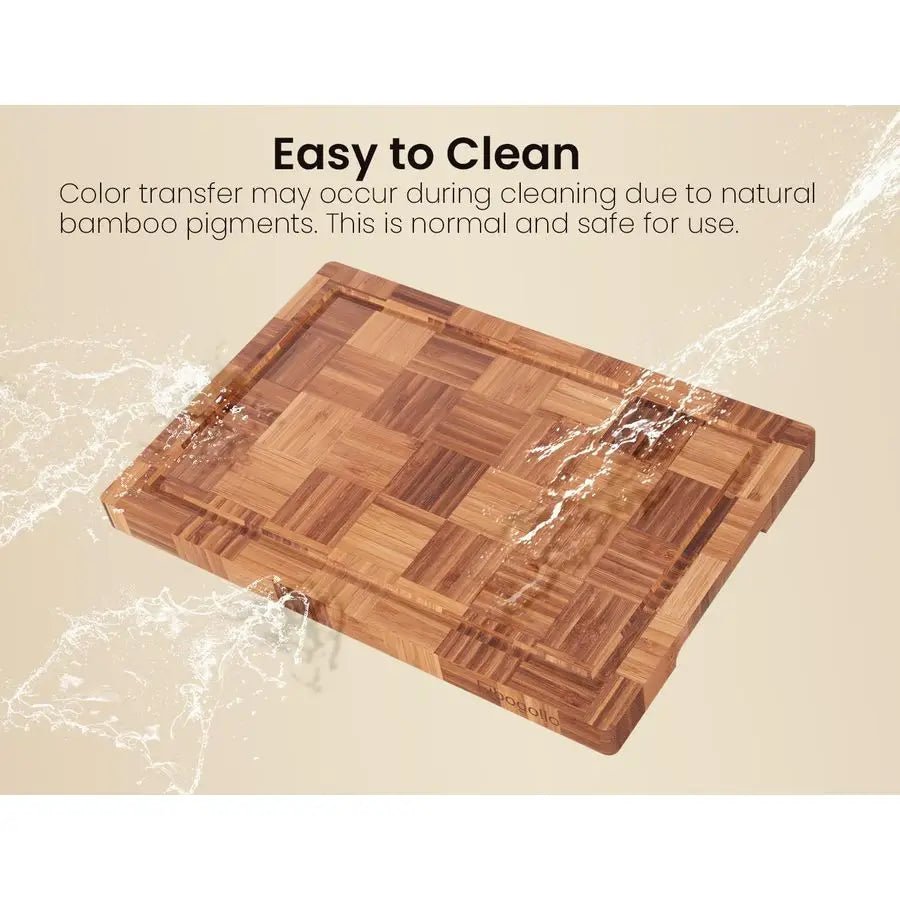 Bamboo Charcuterie & Prep Board Set 3-Piece End Grain Butcher Block Juic... — View 4
