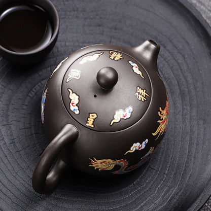 Hand-made Dragon & Phoenix Color-Changing Purple Clay Teapot | Traditional Zisha Art