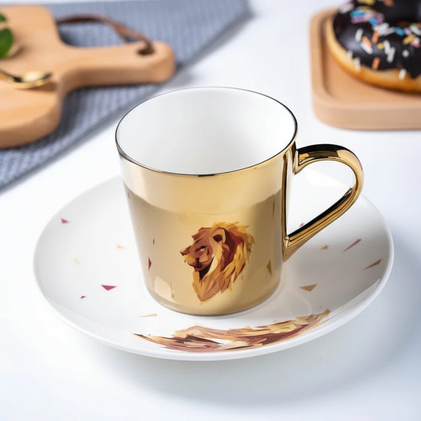 ZenSands Nordic Picasso Lion Mirror Cup Saucer Set Anamorphic Porcelain Illusion Coffee Cup Gift - GiftWave.co