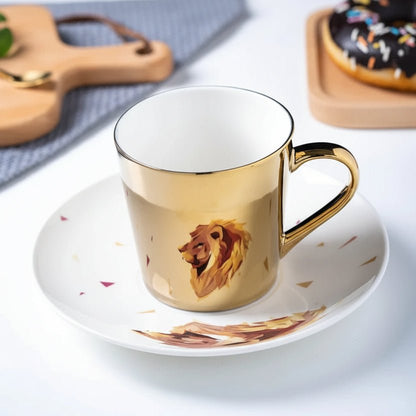 ZenSands Nordic Picasso Lion Mirror Cup Saucer Set Anamorphic Porcelain Illusion Coffee Cup Gift - GiftWave.co