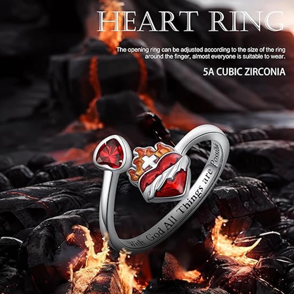 Radiant Ignite™ Flame - Red Heart Ring | Personalized Ruby - Embellished Open Ring - GiftWave.co