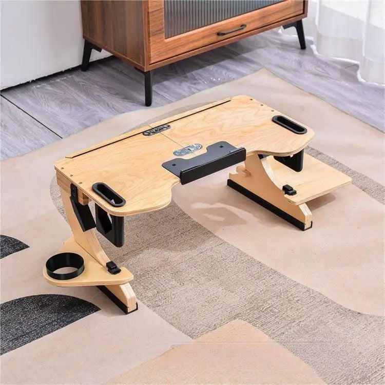 Wood Laptop Stand 360° Adjustable Foldable Portable Computer Desk Reclining Ergonomic 10-17" Natural