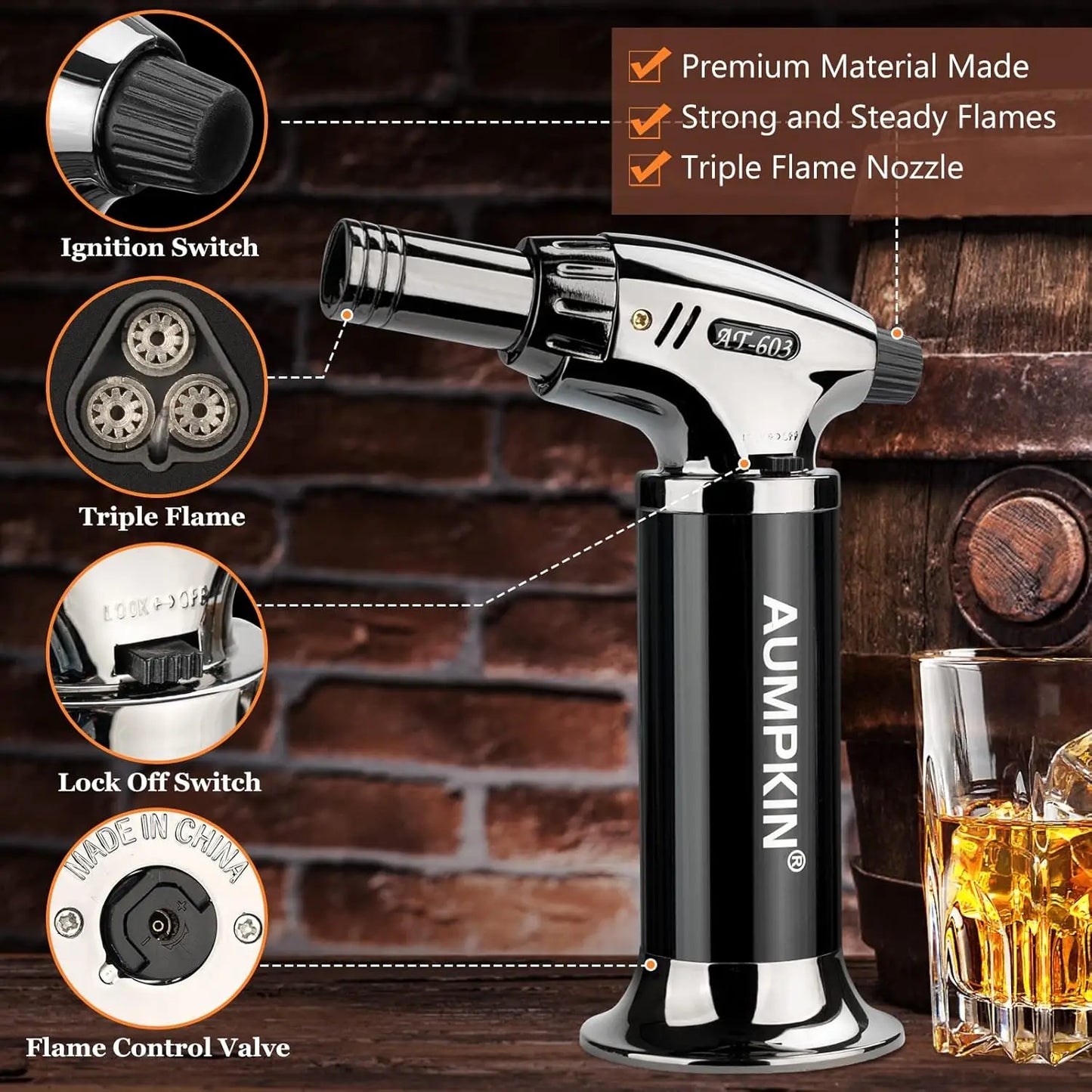 Cocktail Smoker Kit – Oak Smoke Top, Torch, 2 Glasses, 6 Wood Chips – Ol... — View 5