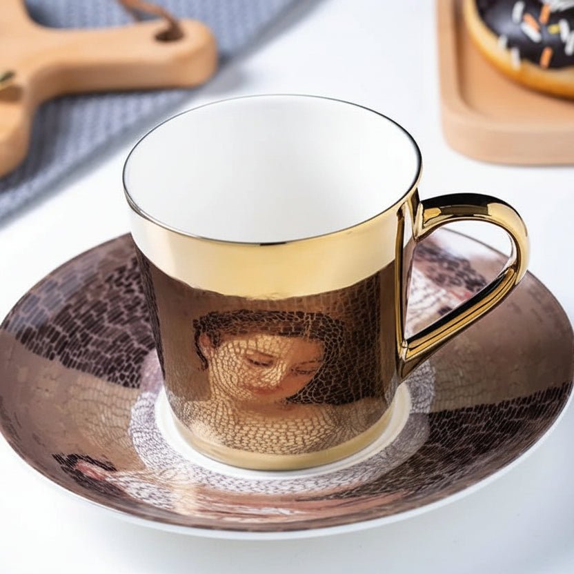 ZenSands Nordic Picasso Lion Mirror Cup Saucer Set Anamorphic Porcelain Illusion Coffee Cup Gift - GiftWave.co