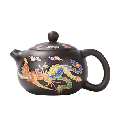 Hand-made Dragon & Phoenix Color-Changing Purple Clay Teapot | Traditional Zisha Art