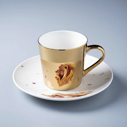 ZenSands Nordic Picasso Lion Mirror Cup Saucer Set Anamorphic Porcelain Illusion Coffee Cup Gift - GiftWave.co