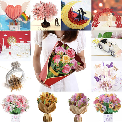 Premium 3D Pop-Up Flower Bouquet Card | Forever Floral Greeting Set
