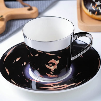 ZenSands Nordic Picasso Lion Mirror Cup Saucer Set Anamorphic Porcelain Illusion Coffee Cup Gift - GiftWave.co