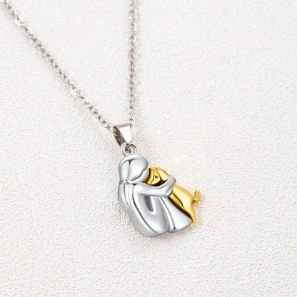 Cute Two-Tone Girl Hugging Dog Necklace | Handcrafted Pet Lover Pendant