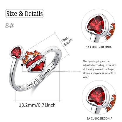 Radiant Ignite™ Flame - Red Heart Ring | Personalized Ruby - Embellished Open Ring - GiftWave.co