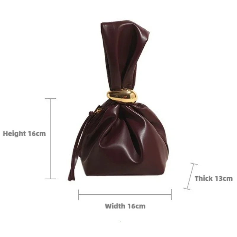 Pleated Mini Bucket Clutch Bag – Luxury Soft Leather Evening Pouch, Side Zipper, Women's Party Shoulder Bag - GiftWave.co