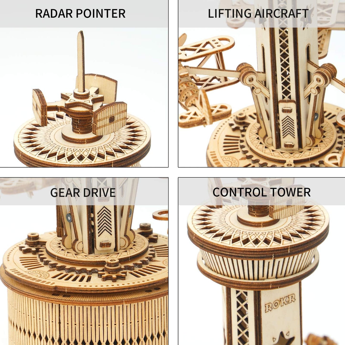 Airplane Control Tower Mechanical Music Box | 3D Wooden Puzzle DIY Building Kit - GiftWave.co
