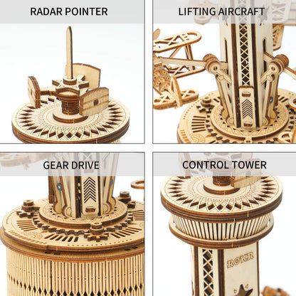 Airplane Control Tower Mechanical Music Box | 3D Wooden Puzzle DIY Building Kit - GiftWave.co