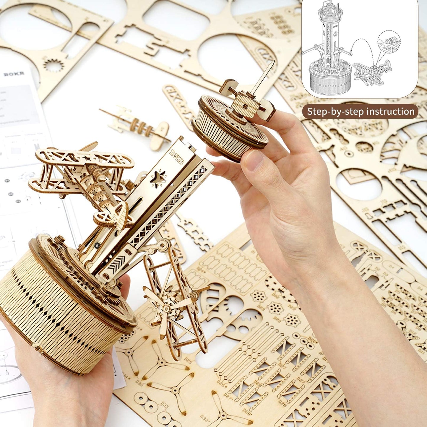 Airplane Control Tower Mechanical Music Box | 3D Wooden Puzzle DIY Building Kit - GiftWave.co
