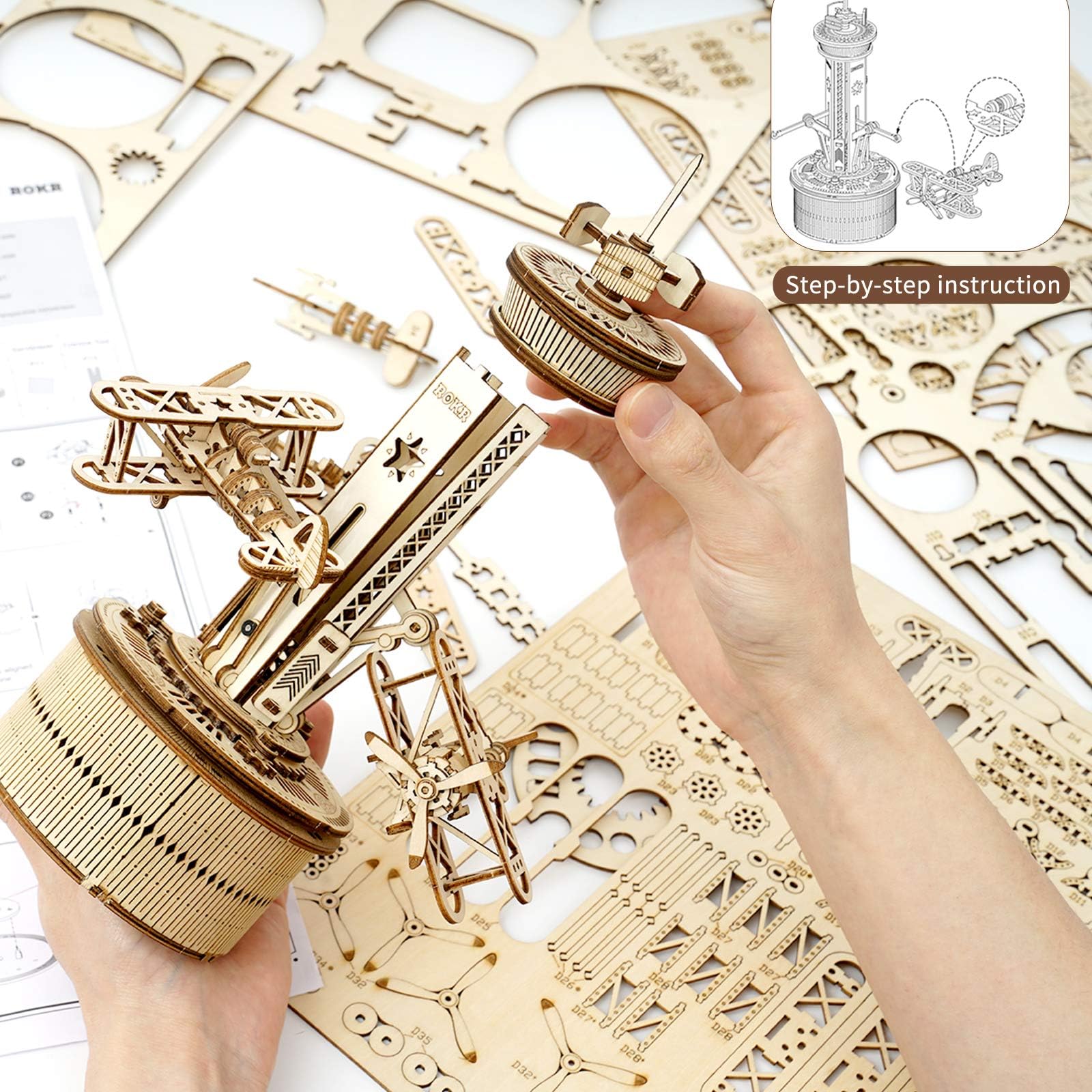 Airplane Control Tower Mechanical Music Box | 3D Wooden Puzzle DIY Building Kit - GiftWave.co