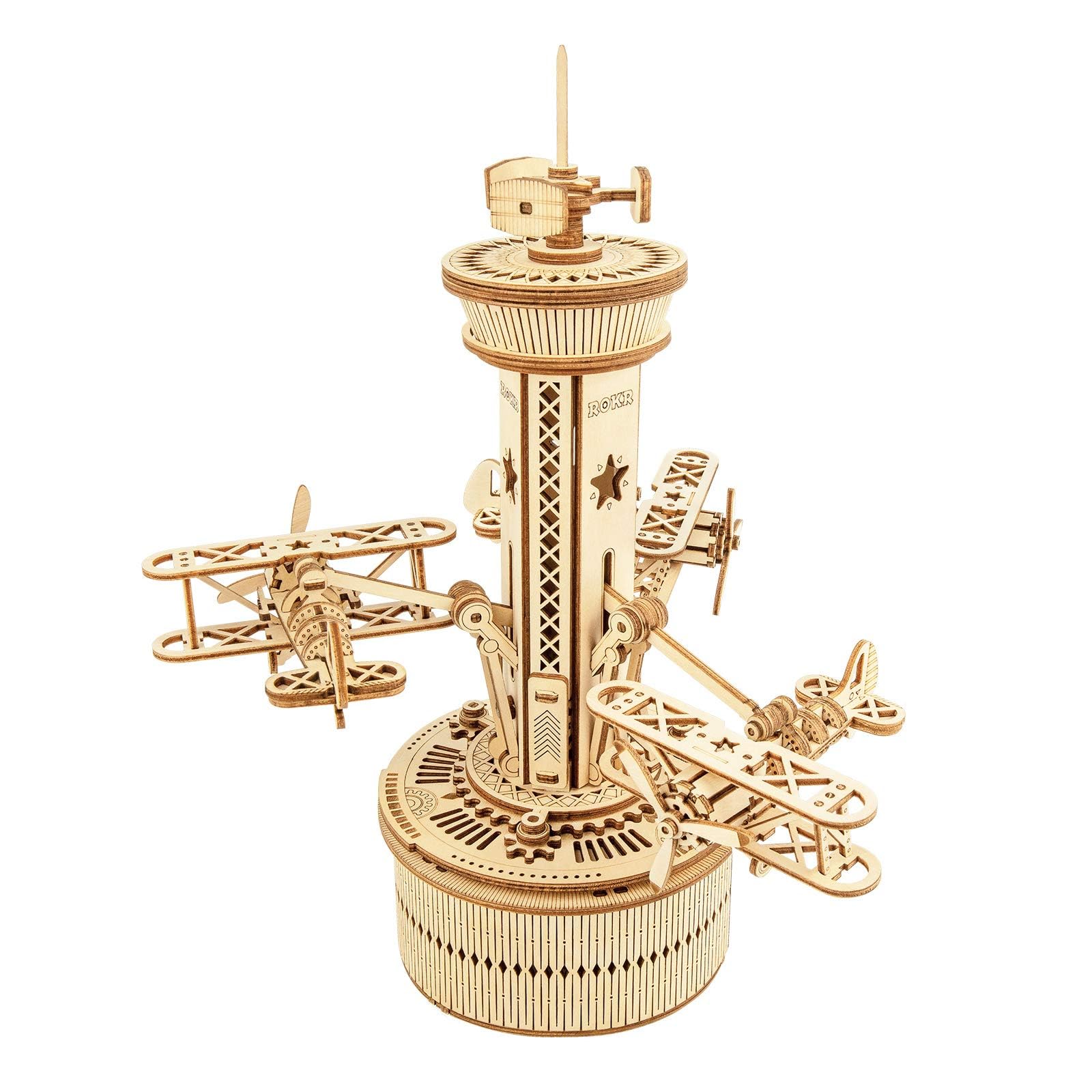 Airplane Control Tower Mechanical Music Box | 3D Wooden Puzzle DIY Building Kit - GiftWave.co