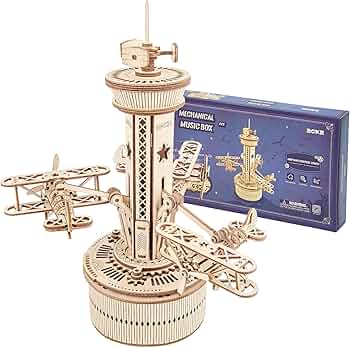 Airplane Control Tower Mechanical Music Box | 3D Wooden Puzzle DIY Building Kit - GiftWave.co