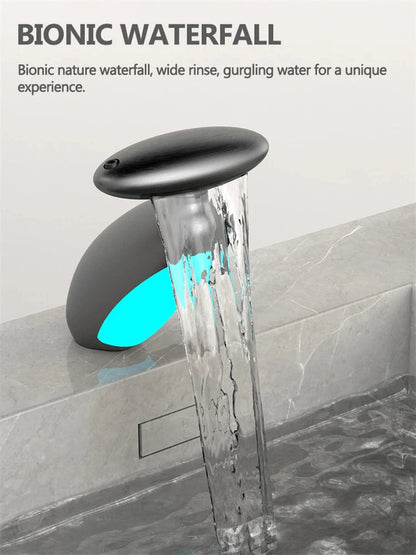 Basin Faucets: Gray Bathroom LED Sink Faucet with Pull - Out Spray - Homebound Essentials