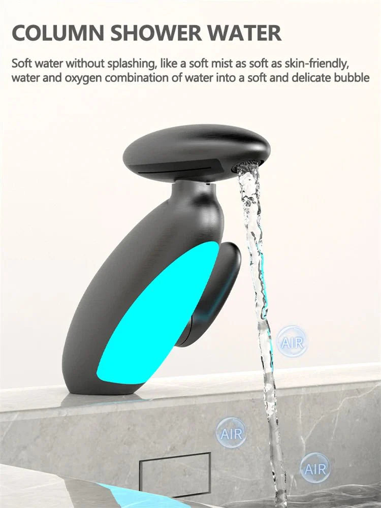 Basin Faucets: Gray Bathroom LED Sink Faucet with Pull - Out Spray - Homebound Essentials