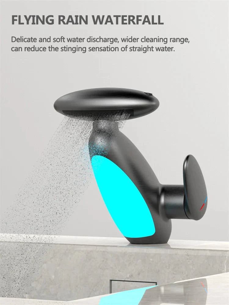 Basin Faucets: Gray Bathroom LED Sink Faucet with Pull - Out Spray - Homebound Essentials