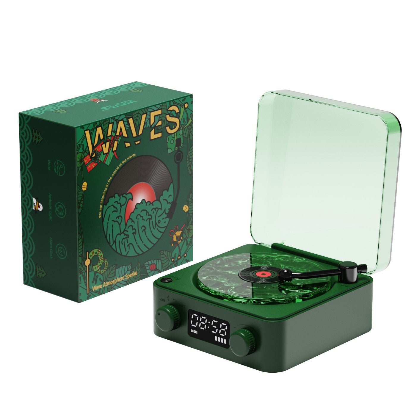 Retro Turntable Bluetooth 5.0 Speaker with RGB Ambient Light and Nature Sounds - GiftWave.co