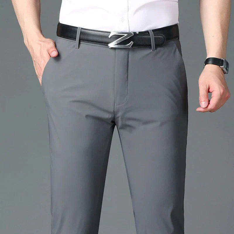 Business Office Ice Silk Men's Casual Pants - Summer Thin Nylon Trousers with Four Side Elastic - Homebound Essentials