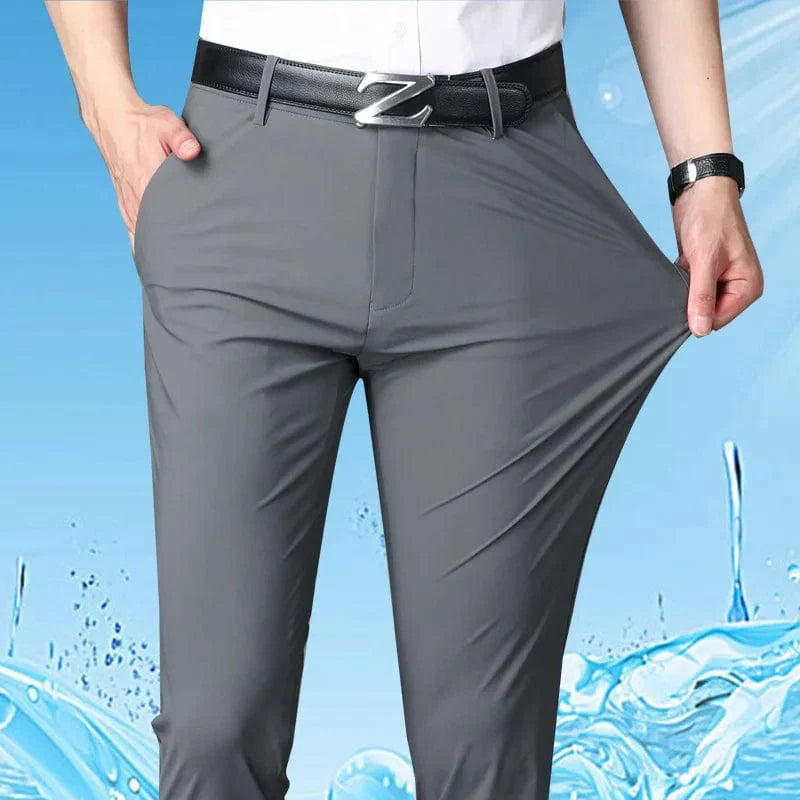 Business Office Ice Silk Men's Casual Pants - Summer Thin Nylon Trousers with Four Side Elastic - Homebound Essentials