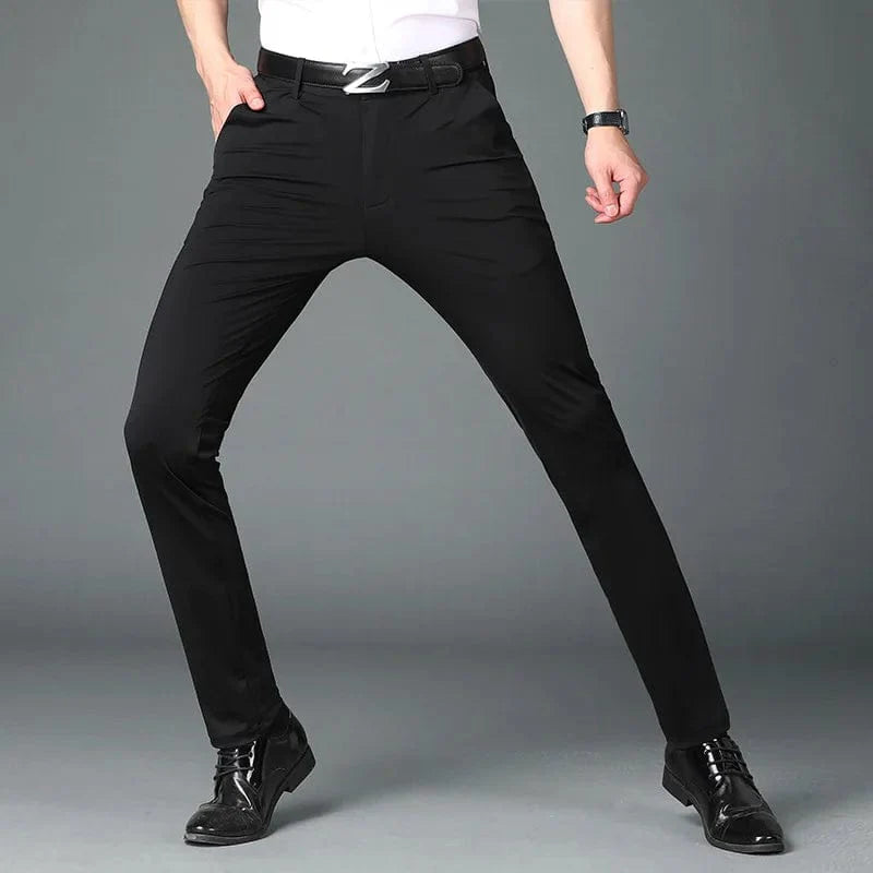 Business Office Ice Silk Men's Casual Pants - Summer Thin Nylon Trousers with Four Side Elastic - Homebound Essentials