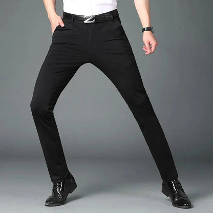Business Office Ice Silk Men's Casual Pants - Summer Thin Nylon Trousers with Four Side Elastic - Homebound Essentials