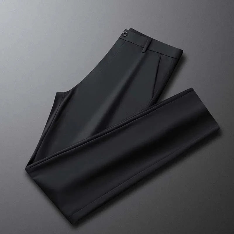 Business Office Ice Silk Men's Casual Pants - Summer Thin Nylon Trousers with Four Side Elastic - Homebound Essentials