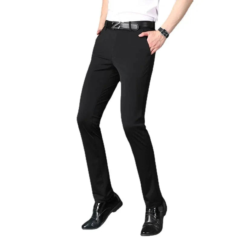 Business Office Ice Silk Men's Casual Pants - Summer Thin Nylon Trousers with Four Side Elastic - Homebound Essentials