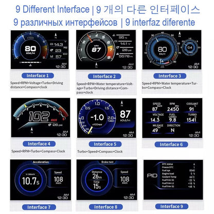 Car Head Up Display OBD2 Smart HUD Turbo Gauge RPM Speedometer Water Oil... — View 6
