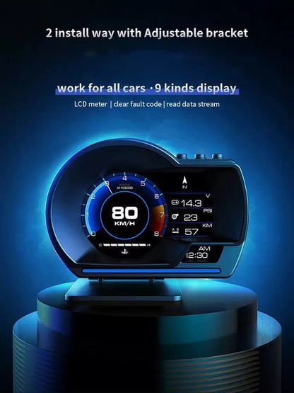 Car Head Up Display OBD2 Smart HUD Turbo Gauge RPM Speedometer Water Oil... — View 4