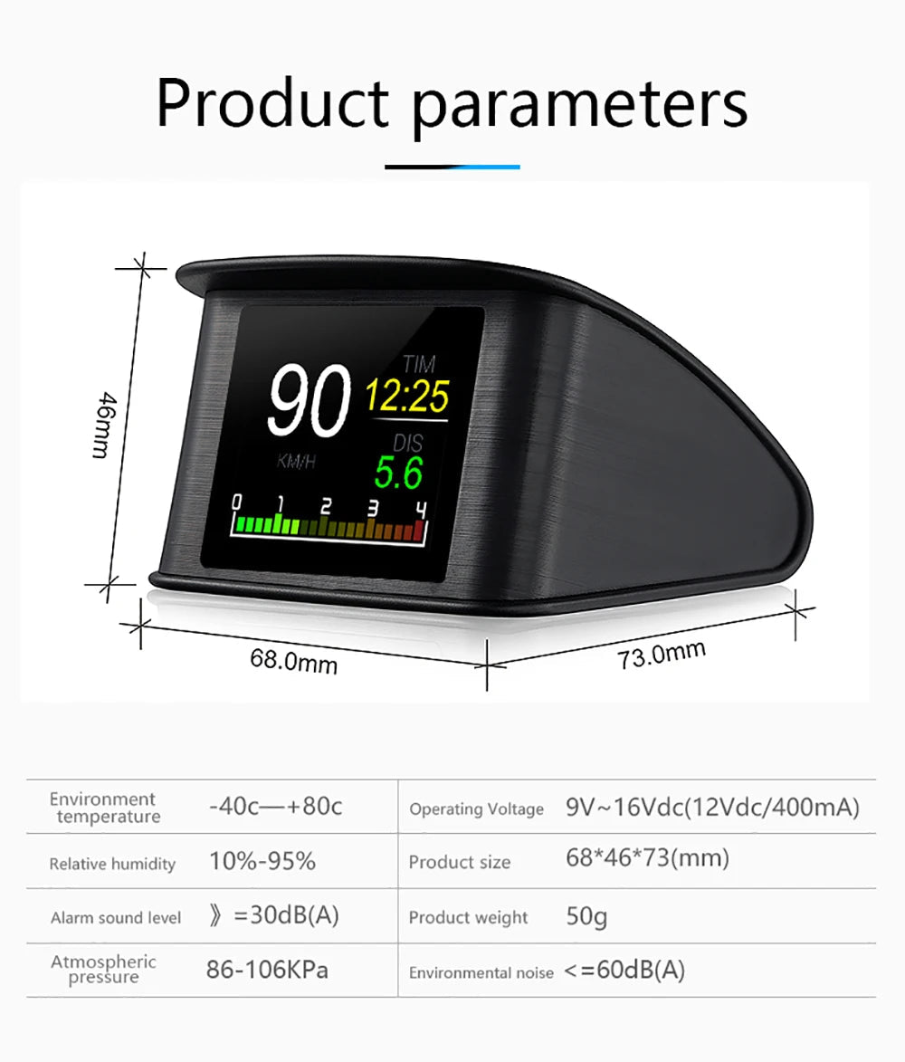 Car HUD Heads Up Display OBD2 GPS 5.5" Color Speedometer RPM Temperature... — View 9