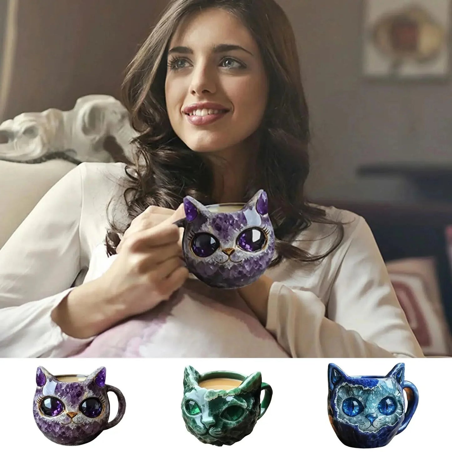Cat Mineral Crystal Coffee Handmade Mugs - Homebound Essentials