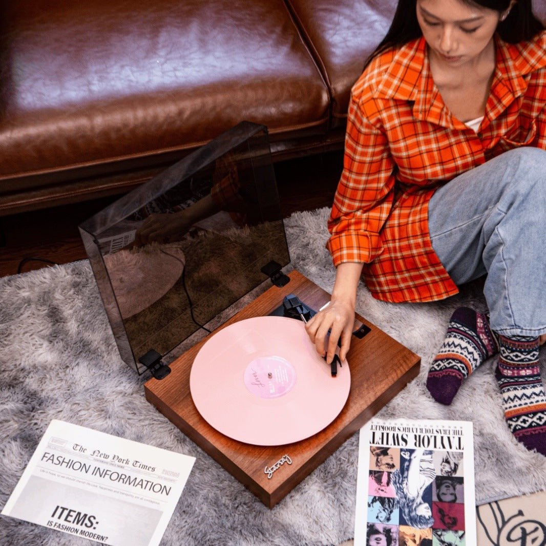 Retro Bluetooth Vinyl Record Player Built - in Speakers Walnut Wood Belt Drive Turntable - GiftWave.co