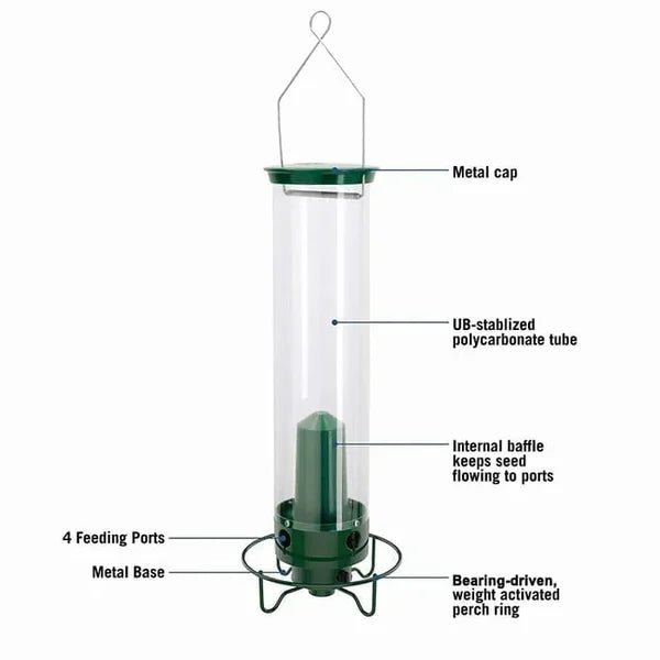 Squirrel - Proof Bird Feeder Spinning Tube – 4 Ports 5lb Capacity Weight Activated Outdoor Hanging - GiftWave.co